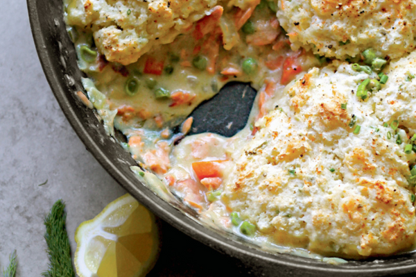 Smoked Alaska Salmon Pot Pie with Chive Drop Biscuits (Alaska from Scratch)